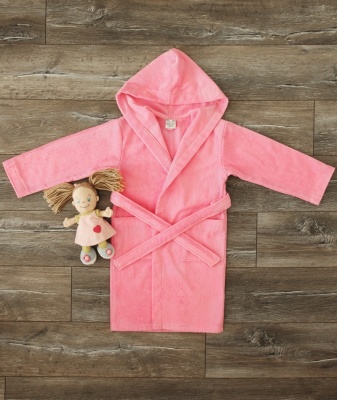 Детский махровый халат с капюшоном (Розовый)