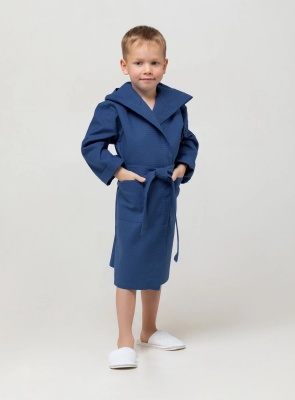 Детский вафельный халат с капюшоном (Темно-синий)