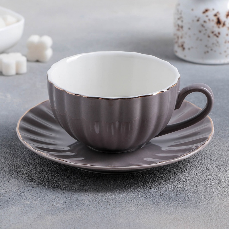 Чайная пара «Вивьен»: чашка 200 мл, блюдце d=15 см, цвет серый